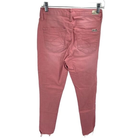 Seven 7 Womens Raw Hem Skinny Jeans Pocket Stretch Mid Rise Pink Size 4 - Picture 2 of 9